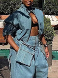 Toloer 2024 New Niche Design Feel Tooling Wind Denim Jacket Women's High Waist Loose Show Thin Short Jacket-Outfit