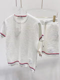 Summer Women's Tracksuit Knitted 2 Piece Sets Short Sleeve Pullover Sweater And Shorts Ladies Casual Matching Sets