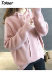 Fashion 2023 Autumn Winter Knit Hooded Solid Color Pullovers Korean Style Thick Sweater Women Knitwear Clothes Blue