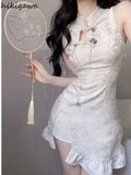 Woman Dress 2023 Vestidos De Mujer Chinese Style Vintage Robe Femme Tunic Ruffles Hollow Out Mini Summer Dresses