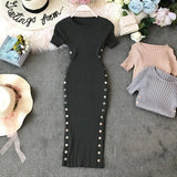 Elegant Ladies Dresses 2022 New Summer Knitted Office Dress Good Quality Women Knee Length Bodycon Dress