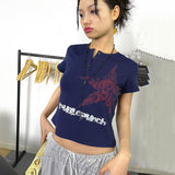 Gunge Print Crop Tops Vintage Punk T-shirts Y2k Aesthetics Japanese Harajuku Tee Shirt Korean Fashion Chic