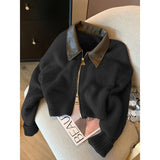Spring And Autumn New Loose Gas Coat Ankola Red College Wind Splicing Fake Two Knitted Shirt