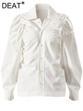 Fashion Women's Shirt New Solid Color Loose Single Breasted Puff Sleeve Drawstring Blouse Female Tide Summer 2023