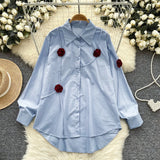 Niche Design Three-Dimensional Flower Shirt Women's Autumn Loose Thin Ocean To Reduce The Age Of Chic Light Luxury