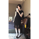 Niche High-End Set Women's 2025 Summer Body-Repair Short-Sleeved Blouse Mesh Lattice