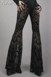 Goth High Waist Flared Pants Aesthetic Sexy Lace Patchwork Women's Pants Vintage Elegant Velvet Christmas