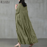 ZANZEA 2022 Vintage Summer Maxi Dress Women's Pleated Sundress Half Sleeve Long Vestidos Female Casual O Neck Robe