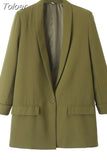 MODA Women Fashion Front Button Office Wear Blazer Coat Vintage Long Sleeve Flap Pockets Female Outerwear Chic Vestes