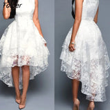Women Sleeveless O Neck Lace Irregular Hem 3 Layers Cocktail Party Gown Party Wedding Elegant