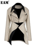 Loose Fit Khaki Two Ways Wear Irregular Jacket New Lapel Long Sleeve Women Coat Fashion Tide Spring Autumn 2023