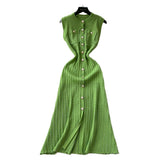 Fragrant High-End Round-Neck Sleeveless Metal Buckle Slimming Knitted Dress Woman 2025 New