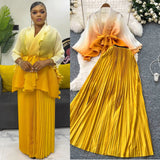 Suit Female Strap To Waist Gradient Color Pressure Folding Shirt High Waist 100 Folded Skirt Two