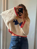 Fashion Vintage Collidered Tramming Trams Design Knitted Loose Casual Sweater In Autumn/Winter