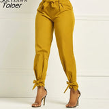 Women Summer Solid Color Harem Pants with Waist Belt Bowtie Solid Trousers Ladies Casual Fashion Fashion Clothing