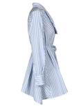 Fashion Women's Shirt V-neck Loose Single Breasted Lace Up Waist Blue Striped Irregular Blouse Summer 2023 New Tide