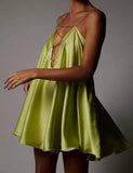 Sweet Metal Straps Sleeveless Solid Satin Mini Loose Club