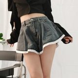 Casual Women's Denim Shorts High Waist Patchwork Pockets Loose Colorblock Short Pants Female 2022 Summer New