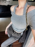 Two Tshirts Women Clothing Bandage Off Shoulder Temperament Ladies Tops Tunic Fashion Casual Summer T Shirts Ropa