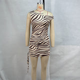 Toloer Women's Round Collar Sleeveless Waist Pleated Draw Rope Zebra Print Wrap Hip Dress Children-Outfit