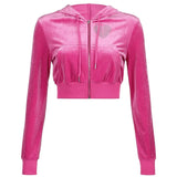 Pink Sweet Velvet Y2K Hooded Jackets Diamond Heart Kawaii Hoodies Women Zip Up Long Sleeve Cropped Sweatshirts