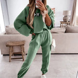 Print Hoodies Tracksuits Women's Fleece 2 Piece Set Female Pants Sets Casual Sports Lace Up Hooded Sweatshirts Autumn