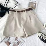 Pure Color High-Rise Thin Suit Shorts Wide Leg Pants With Belt Woman 2025