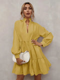 New Fashion Temperament Women's Fungus Lace Collar Solid Color Ruffled V-neck Lantern Long-sleeved Loose Casual
