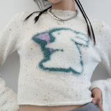Y2k Aesthetics Knit Jumpers Grunge Fairycore Cropped Pullover Kawaii Rabbit Embroidery Mohair Sweater Harajuku