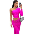 Toloer Women's New Fashion Sexy Inclined Shoulder Single Sleeve Fold Open Waist Slit In The Long Women's Dress-Outfit