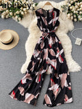 Women Korean Tank Rompers Sexy Sleeveless Off Shoulder Jumpsuits Summer Casual Streetwear Wide Leg Long