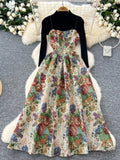 Retro Jed Flower Embroidery Sling Dress Women's Bottom Knitting Shirt 2025 Autumn And Winter French