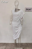 Fashion Women's Dress Slim Asymmetric V-neck Sleeveless Folds Waist Solid Color Knee-length Dresses Summer 2023 New