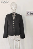 Fashion Women 2 Pcs Set Slim V-neck Single Breasted Solid Color Vest Long Sleeve Short Blazer Suit Spring 2023 New