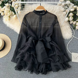 Chic Top Women's Autumn Dress New Lotus Side Of The Ocean Design Bow Tied With Niche