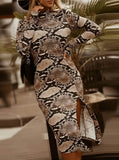 Snake Skin Print Long Sleeve Slit Club