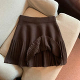 Knitted Pleated High-Waisted Mini Skirt-Outfit