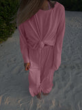 Lazy Wind Perspective Loose Long Open Shirt Plus Short Skirt Suit Women's Jersey Trousers Two