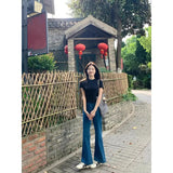 Blue High-Rise Self-Healing Micro-Tipped Jeans Women Spring And Autumn New Niche Without Legs Horseshoe Long