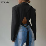 High Street Blazer Coats Women Fall Winter Single Breasted Blazers Jackets Fashion Backless Outwear Oversized Blazed