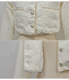 Autumn Winter Women Fashion Suits 2 Piece Sets Long Sleeve Single-Breasted White Short Coat And Elegant Mini Bodycon