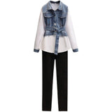 New Elegant Women's Pants Set Fashion Loose Denim Shirt Black Trousers Two Piece Set Leisure Sports