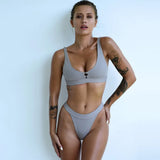 New Sexy Bikini Women Two Pieces Swimsuit Button Swimwear Female Solid Bathing Suit Summer Beach Wear Swimming Suit