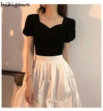 Temperament T Shirts Summer Woman Tshirts Square Collar Puff Sleeve Tunic Tees Tops Femme 2023 Shirts for Women Ropa