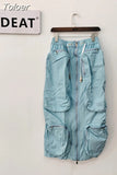 Fashion Women's Skirt New Elastic High Waist Zipper Big Pockets Loose Straight Brown Mid-calf Skirts Autumn 2023