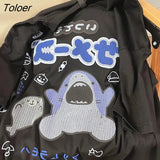 Japanese Kawaii Cartoon Print Graphic T Shirts Black White Short Sleeve Tops Summer Large 2XL 2022 Harajuku Teens