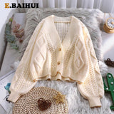 Vintage Short Cardigan Knitted Sweater Women 2022 Autumn Winter Long Sleeve Solid Sweaters Coat & Jackets