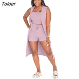 3 Pieces Shorts Sets Woman Sexy Outfits Suit Clothing Short Pants Legging Crop Tops Three Piece Set Women's Casual