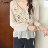 Women O-Neck Hollow Out Print Simple All-match Casual Fashion College Korean Style Ulzzang New Tops Hot Selling