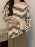 Toloer Collar Long-Sleeved T-Shirt Women's 2023 Autumn Dress New Loose And Thin Striped Undershirt Casual Inside